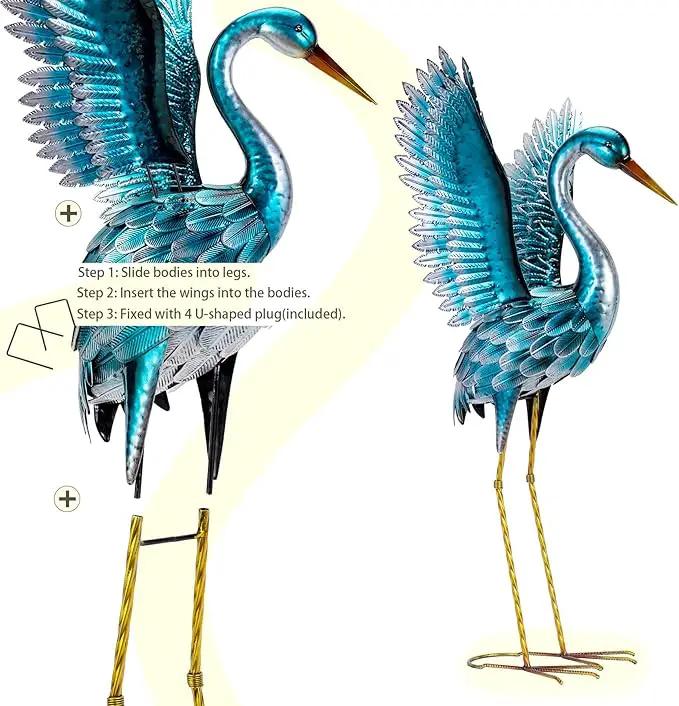 Natelf Garden Crane Statues for Outdoor, Blue Heron Decoy Courtyard Sculptures, Standing Metal Bird Yard Art for Patio Pond Backyard Decor(Set of 2) by GreenHaven Gardens