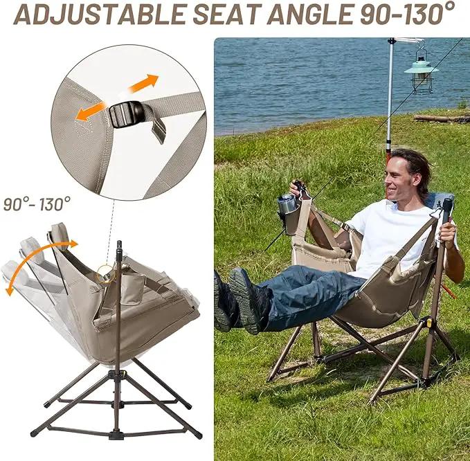 TIMBER RIDGE Hammock Camping Chair with Adjustable Backrest, Heavy Duty Folding Hammock Chair Supports 300lbs, Portable Hammock Chair for Camping, Travelling and Patio, Tan 2 Pack by GreenHaven Gardens