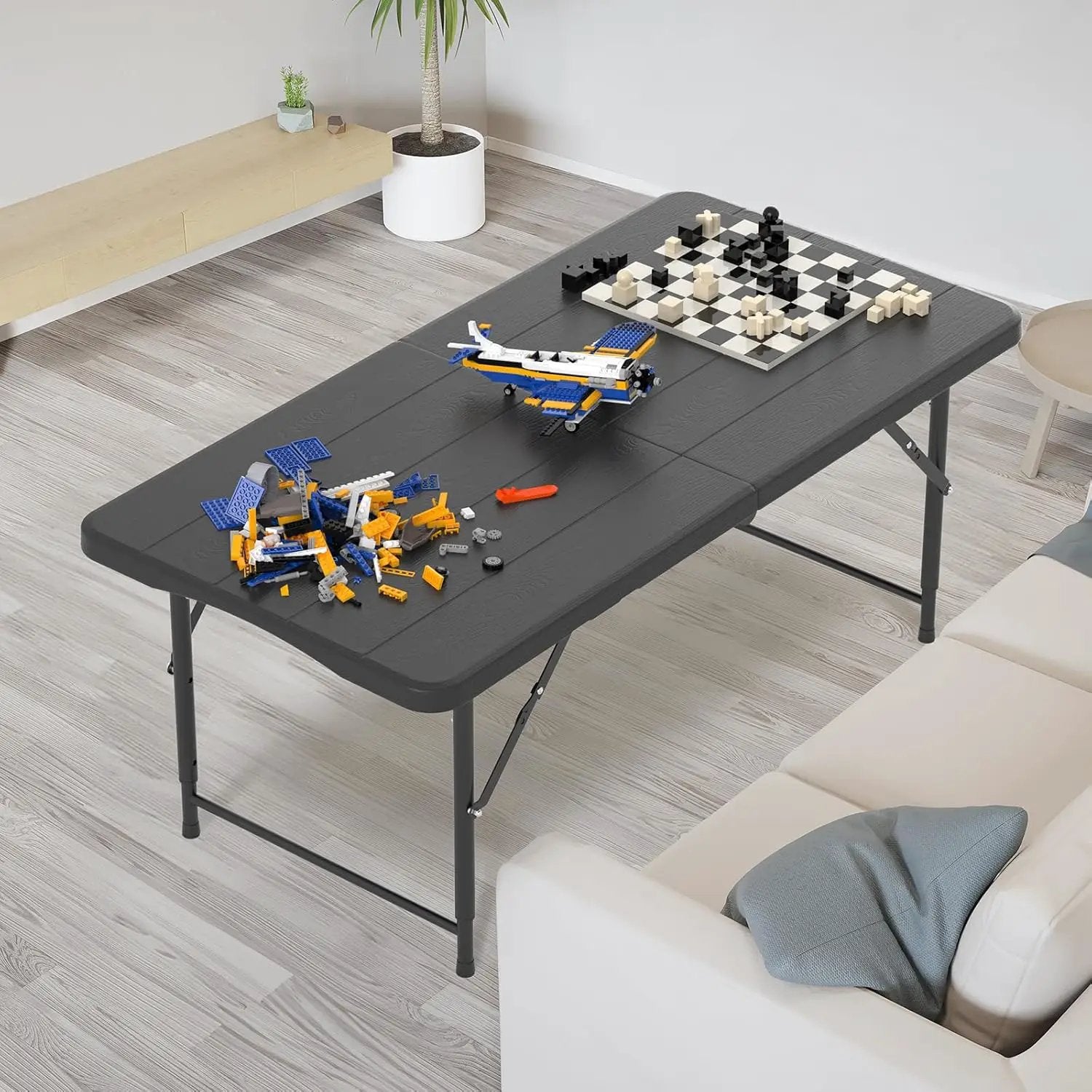 VINGLI 4 FT Plastic Folding Camping Table,3-Level Adjustable Height, Portable in/Outdoor Party Picnic Dining Desk,Off-White Garden Soccer Multipurpose Entertaining Activities, Black by GreenHaven Gardens