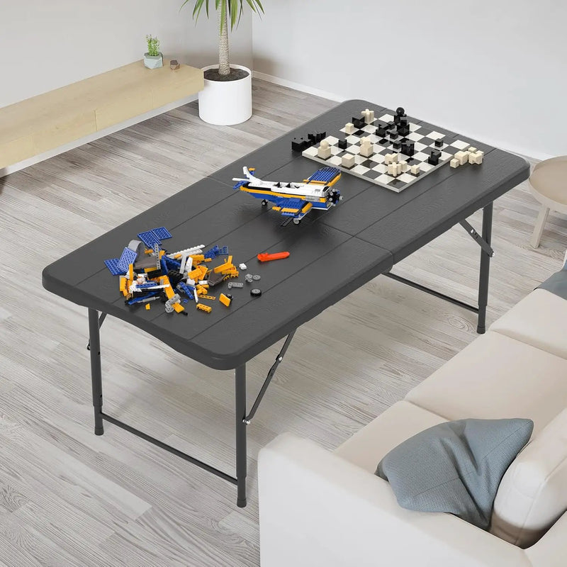 VINGLI 4 FT Plastic Folding Camping Table,3-Level Adjustable Height, Portable in/Outdoor Party Picnic Dining Desk,Off-White Garden Soccer Multipurpose Entertaining Activities, Black by GreenHaven Gardens