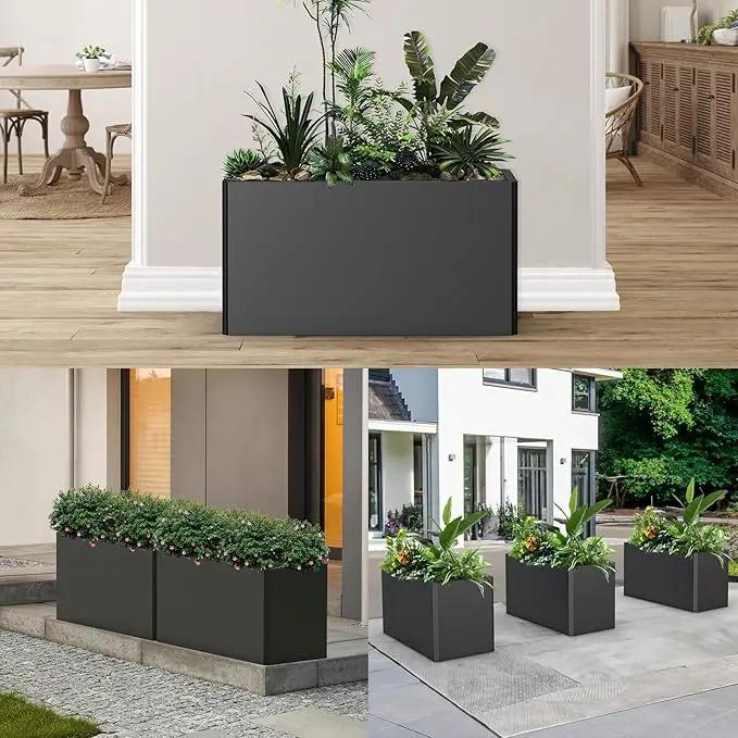 Metal Planter Box - Heavy Duty Rectangular Trough, All-Weather Rust-Resistant Design with 6 Drainage Holes | Large 36x15x15 Inch for Patio, Porch & Garden | Black by GreenHaven Gardens