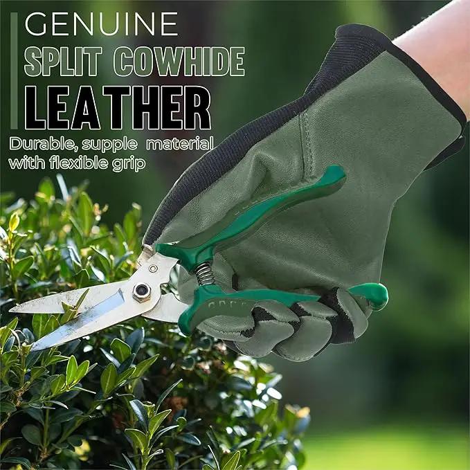 HANDLANDY Leather Work Gloves for Men & Women, Reinforced Durable Garden Gloves, Cowhide Working Glove for Gardening by GreenHaven Gardens