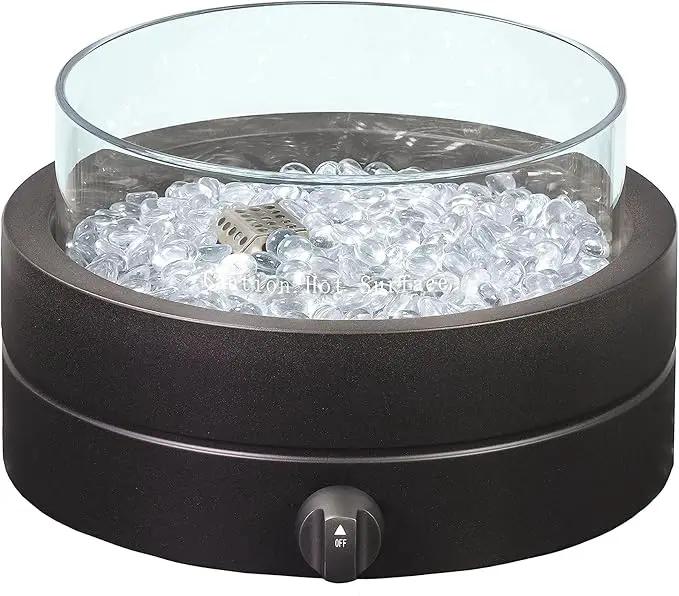 Amazon Basics 14-Inch Round Propane Fire Pit, 9000 BTU Portable Tabletop Fireplace with Glass Stones, Umbrella Hole Compatible for Outdoor Patio Tables & Camping, Brown by GreenHaven Gardens