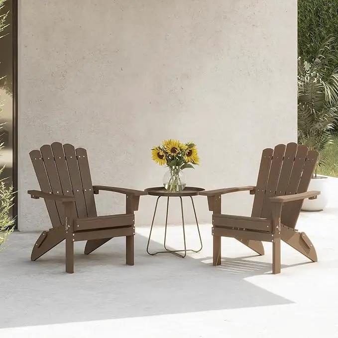 Folding HDPE Adirondack Chair Set of 2, Weather-Resistant Patio Chair with Wide Armrests & High Backrest, Fire Pit Chair for Garden, Backyard, Porch - Coffee by GreenHaven Gardens