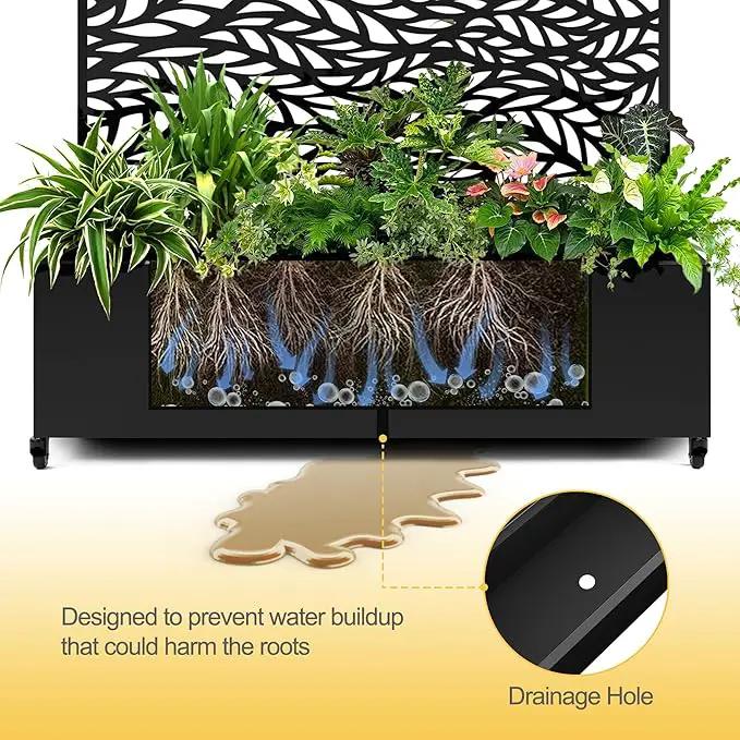 Raised Garden Bed with Trellis and Wheels,73"x47"x16" Metal Raised Garden Bed,Black Flowing Leaf Metal Planter with Climbing Trellis for Vines & Vegetables by GreenHaven Gardens