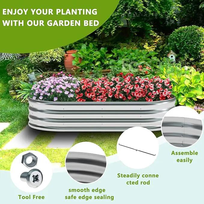 zizin Galvanized Raised Garden Bed Metal Oval Raised Garden Beds Outdoor Planter Box for Vegetables (6x3x1.3FT, Silver) by GreenHaven Gardens