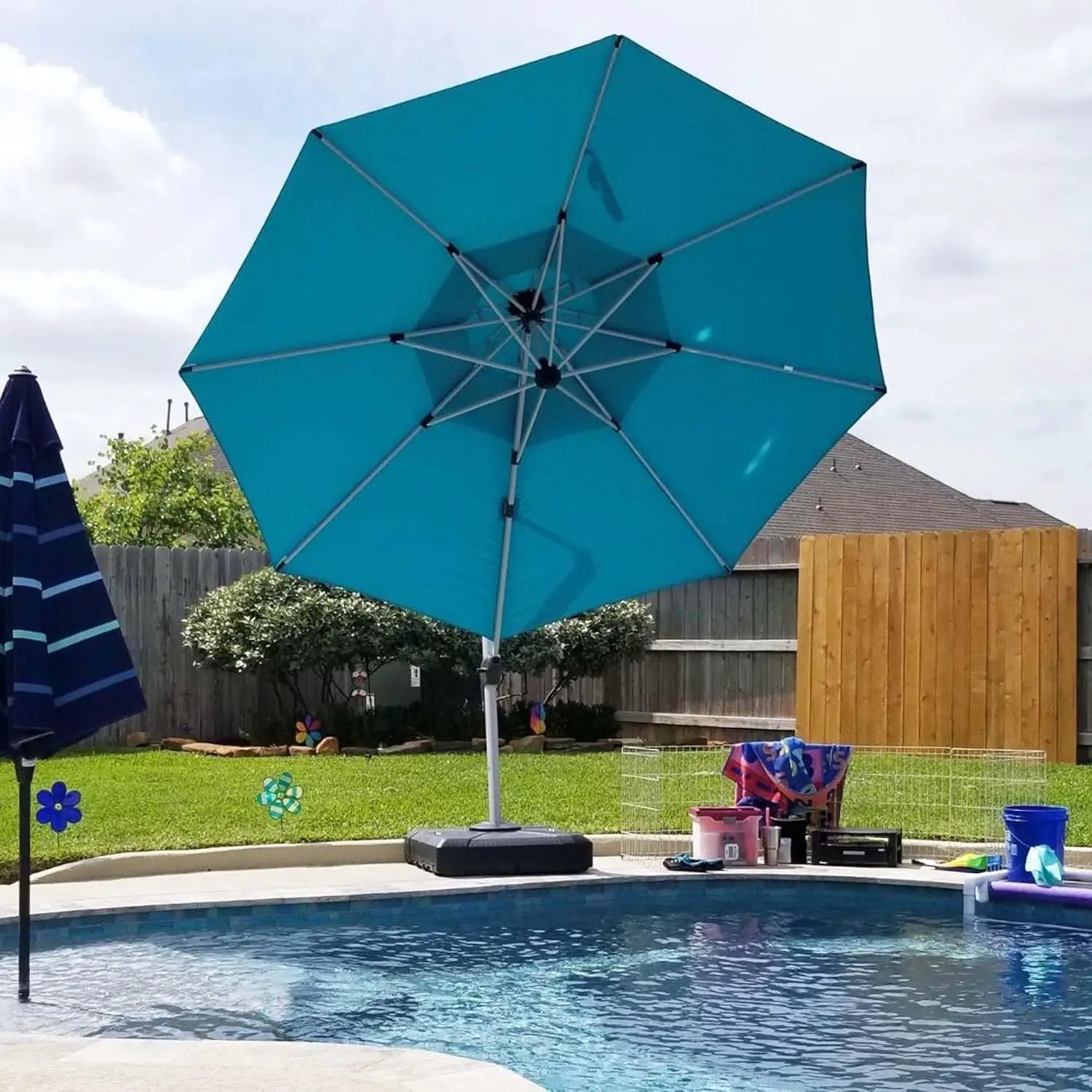 PURPLE LEAF 11 Feet Patio Umbrella Outdoor Round Umbrella Large Cantilever Umbrella Windproof Offset Heavy Duty Sun for Garden Deck Pool Patio, Turquoise Blue by GreenHaven Gardens