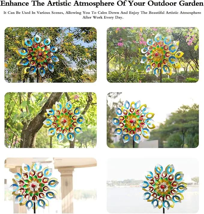 Wind Spinners, Large Metal Windmill 24" Dia 84" High, Outdoor Wind Sculpture & Spinners for Yard Garden Decor(Double Sided) by GreenHaven Gardens