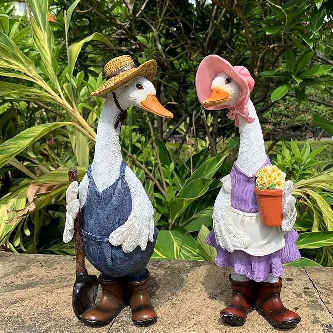 Garden Statues Gardener Couple Duck, Indoor Outdoor Decorations Cute Ducks Art Décor Goose Figurine Ornament for Yard Home Garden Patio and Office (Male) by GreenHaven Gardens