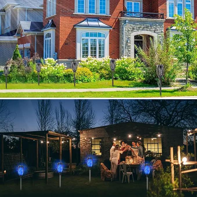 Outdoor Solar Lights Blue, 12 Pack Solar Torch Lights with Flickering Flame Waterproof Mini Tiki Torches for Landscape Garden Pathway Dusk to Dawn Auto On/Off by GreenHaven Gardens