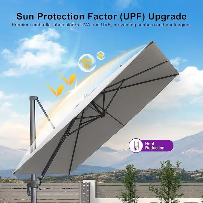 PURPLE LEAF 9 FT Cantilever Patio Umbrella Outdoor Aluminum Offset Square Umbrella with 3 Years Fade Resistance Recycled Fabric and 360-degree Rotation for Deck Pool Garden, Pebble Grey by GreenHaven Gardens