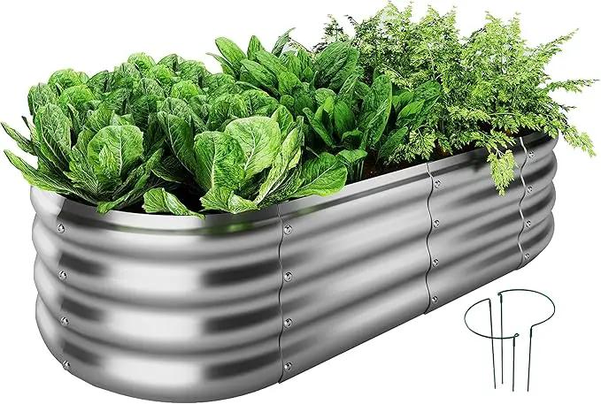 Galvanized Metal Planter Raised Garden Bed Kit for Gardening Outdoor，4x2x1ft Planter Grow Garden Box Raised Flower Bed by GreenHaven Gardens
