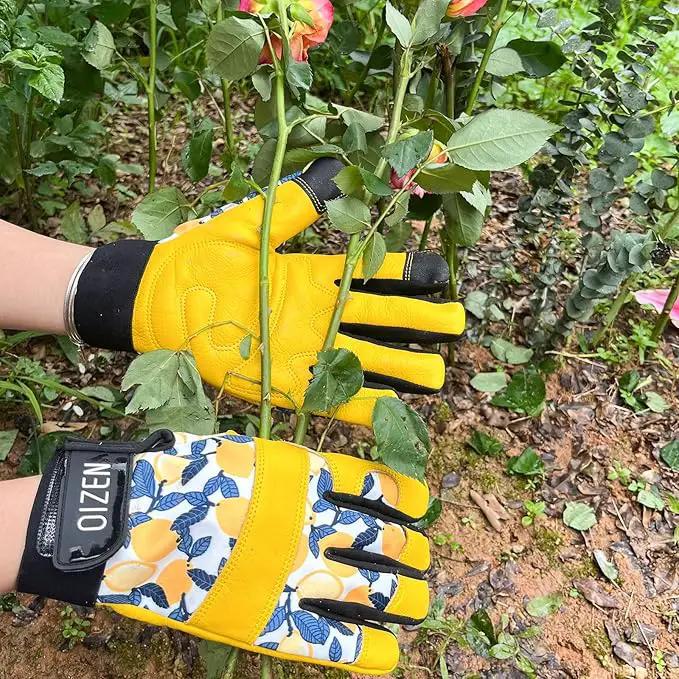 Cowhide Leather Thorn Proof & Puncture Resistant Gardening Gloves for Women and Men, Touchscreen Compatible Working Gloves for Weeding, Digging, Planting, Gardening Gifts for Women (Large) by GreenHaven Gardens