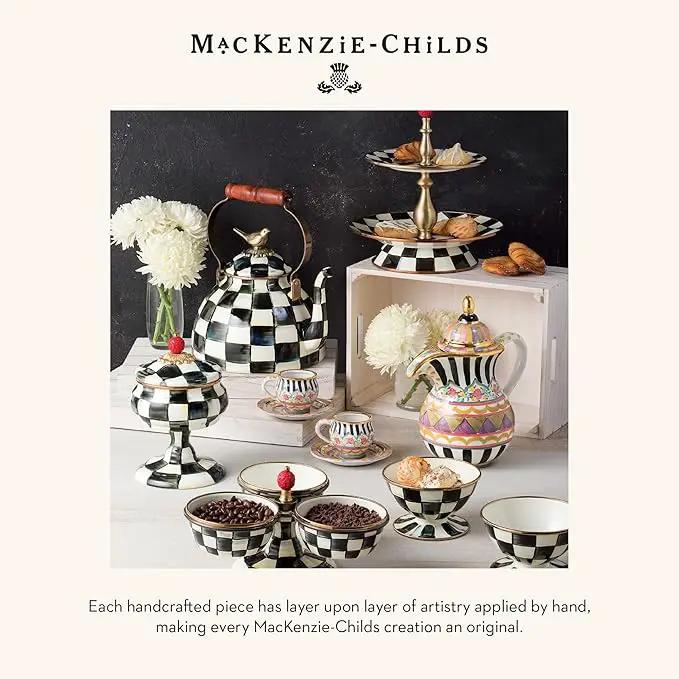 MACKENZIE-CHILDS Enamel Garden Pot, Planting Pot for Plants and Flowers, Small, Black-and-White Courtly Check by GreenHaven Gardens