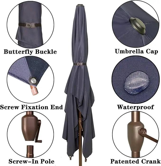Ogrmar 6.5x10ft Patio Umbrella Rectangular Outdoor Table Umbrella with Crank & Push Button Tilt for Terrace, Backyard, Garden, Courtyard, Swimming Pool, Lawn (Navy Blue) by GreenHaven Gardens