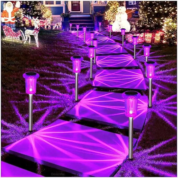 DenicMic Solar Lights Outdoor Pathway Lights LED Waterproof Acrylic Lamp Head Stainless Steel Stake for Yard Garden Landscape Path Walkway Driveway Patio Lawn (Purple 10Pack) by GreenHaven Gardens