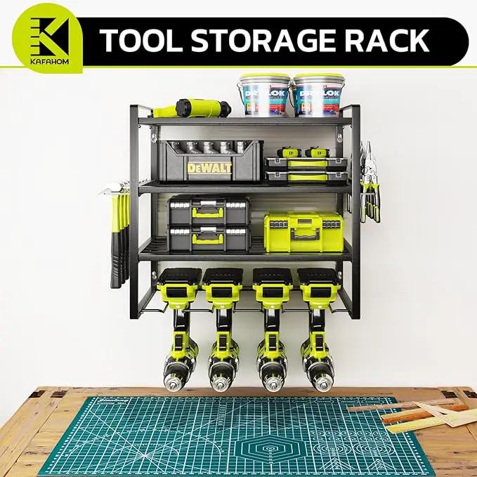 KAFAHOM Power Tool Organizer, Garage Tool Organizers and Storage,Drill Holder Wall Mount, Storage Rack for Cordless Drill, Heavy Duty Tool shelf with Screwdriver Holder/Pliers Holder/Hammer Holder by GreenHaven Gardens
