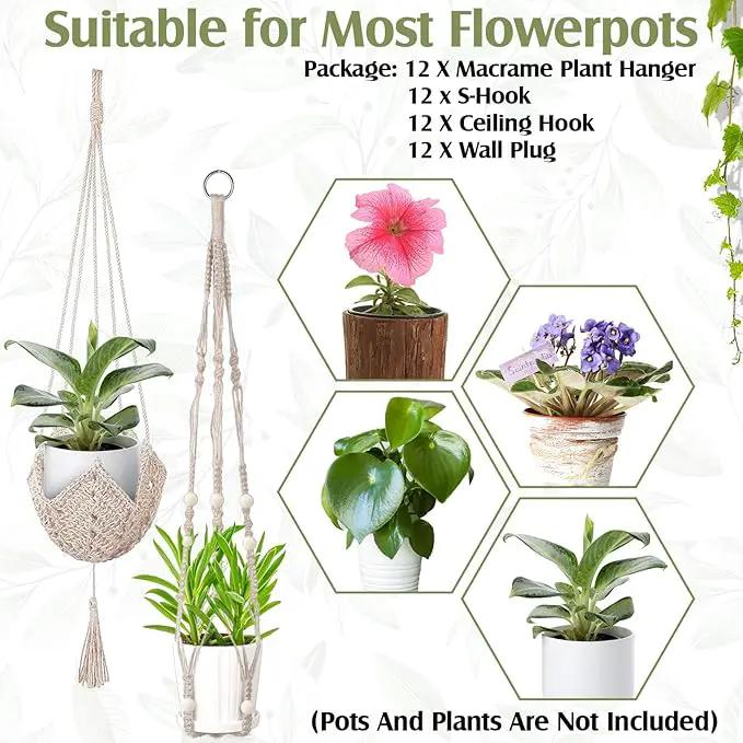 Hoteam 12 Pcs Macrame Plant Hangers Macrame Hanging Planters for Indoor Plants Handmade Boho Hanging Baskets Flower Pots Holder for Outdoor Home Wall Decor by GreenHaven Gardens