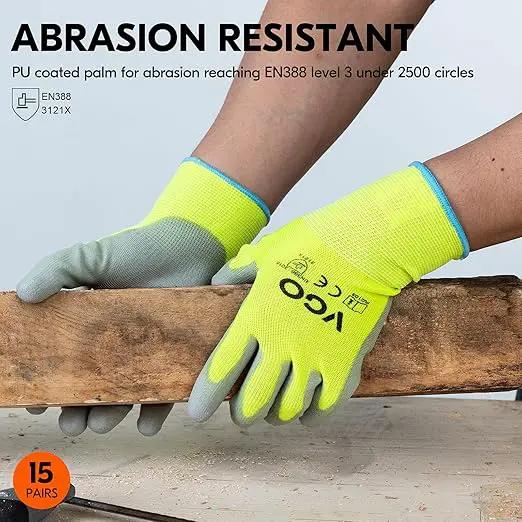 Vgo... 15-Pairs Safety Work Gloves, Gardening Gloves, Polyurethane Coated, Dipping Gloves, Latex Free (Size M, Yellow, PU2103) by GreenHaven Gardens