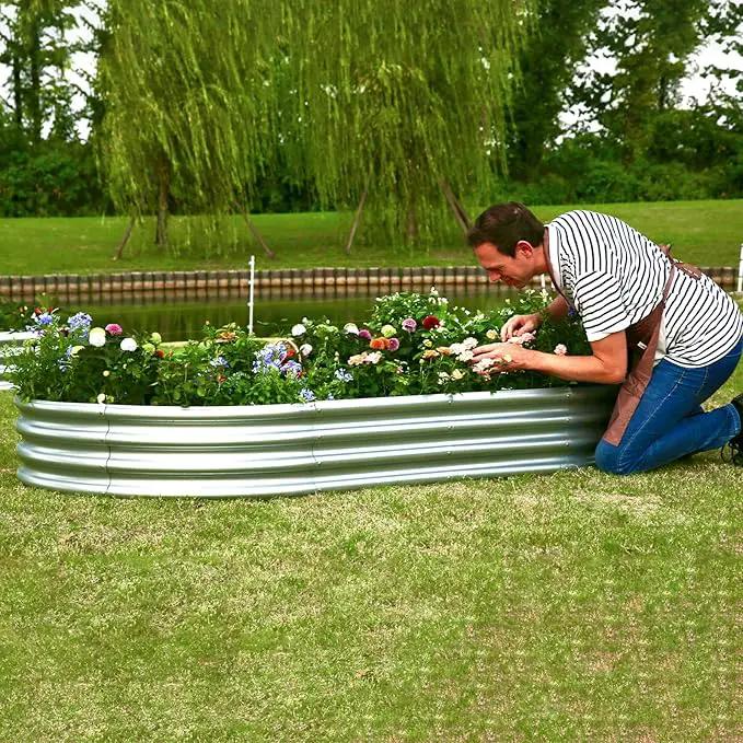 Raised Garden Bed, Raised Garden Beds Outdoor, 8x4x1 FT Oval Larger Space Galvanized Raised Garden Bed for Herbs, Vegetables, Fruits by GreenHaven Gardens
