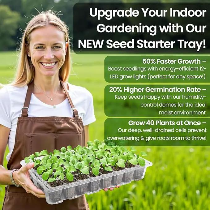 Bonviee 2-Pack Seed Starter Tray with Plant Light, Elevated Seedling Starter Trays Kits with Adjustable Humidity Domes and Clear Cell Tray, 12 Full Spectrum Led Lamp Beads for Plants Indoor-Clear by GreenHaven Gardens
