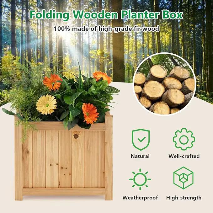 GRAFFY Raised Garden Bed, Folding Wood Planter Box w/Removable Bottom & Drainage, Indoor Outdoor Square Elevated Planter for Flower Herb Vegetable Fruit, Plant Container for Grass Lawn Patio Backyard by GreenHaven Gardens