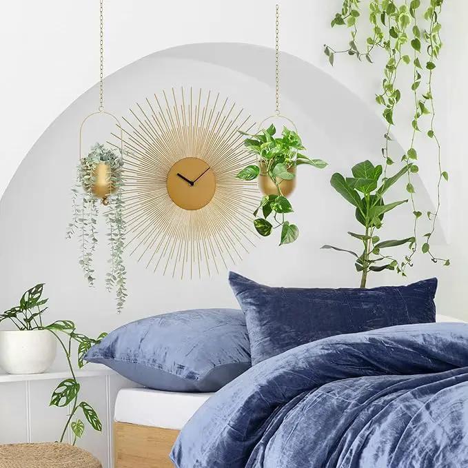 AceList Boho Gold Metal Hanging Planters, Set of 2 with Hooks & Chains - Versatile Wall & Ceiling Plant Hangers for Indoor/Outdoor Décor by GreenHaven Gardens