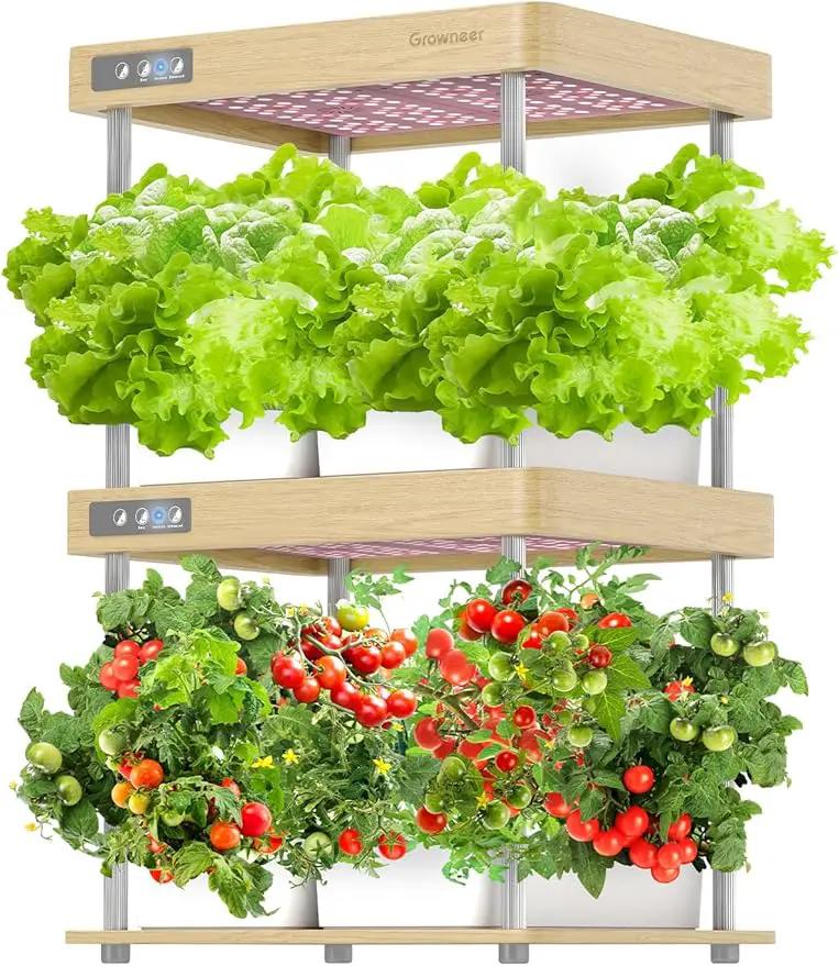 GROWNEER HydroEasy1.0 Hydroponics Growing System Kit, Beginner-Friendly Indoor Garden for Vegetable Fruit Herb, Solid Wood Design, Perfect Gift Idea, Full-Spectrum LED Lights for Maximum Growth by GreenHaven Gardens