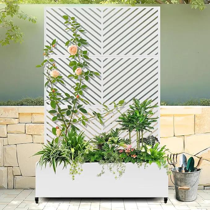 Raised Garden Bed with Trellis and Wheels,73"x47"x16" Metal Raised Garden Bed,White Parallel Metal Planter with Climbing Trellis for Vines & Vegetables by GreenHaven Gardens