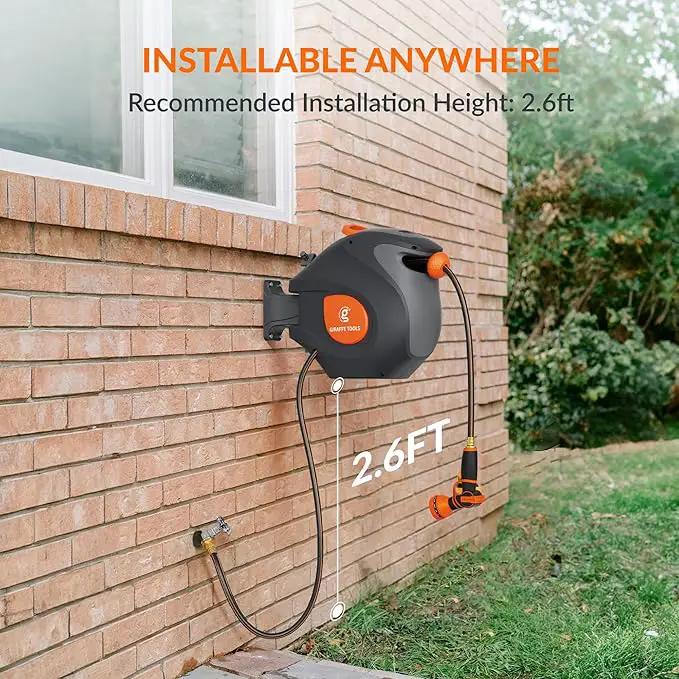 Giraffe Tools BW35 Retractable Garden Hose Reel | Wall-Mounted, Automatic Rewind, 100ft 1/2" Hose with 9-Pattern Spray Nozzle | Outdoor, Lawn, Garden & Car Cleaning Use by GreenHaven Gardens