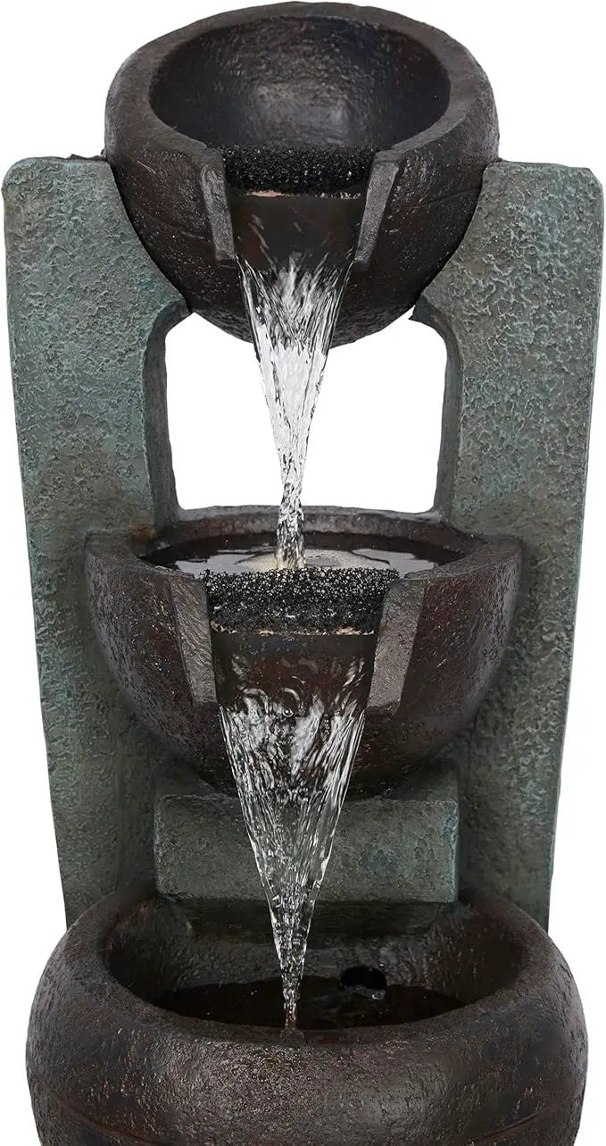 Alpine Corporation TZL400 34" 3 Tier Basin Cascading Fountain with LED Lights, Elegant Outdoor Water Feature for Garden, Patio, Yard & Outdoor Spaces, Relaxing Waterfall Fountain, Gray by GreenHaven Gardens