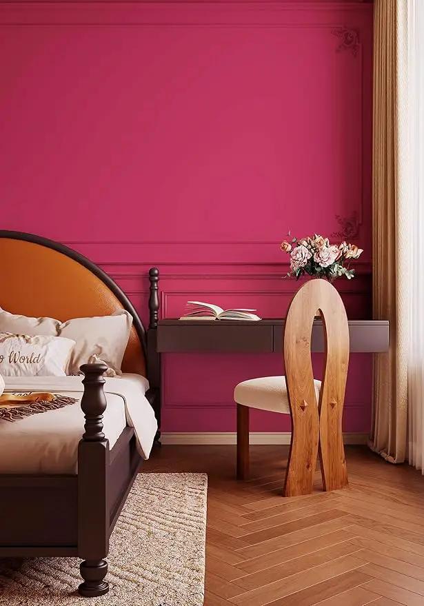 Dimoon 393''x17.7'' Pink Peel and Stick Wallpaper Contact Paper Modern Self Adhesive Wall Paper Removable Renter Friendly Textured Solid Color Shelf Cabinet Vinyl Roll (393''x17.7'',Rose Red) by GreenHaven Gardens