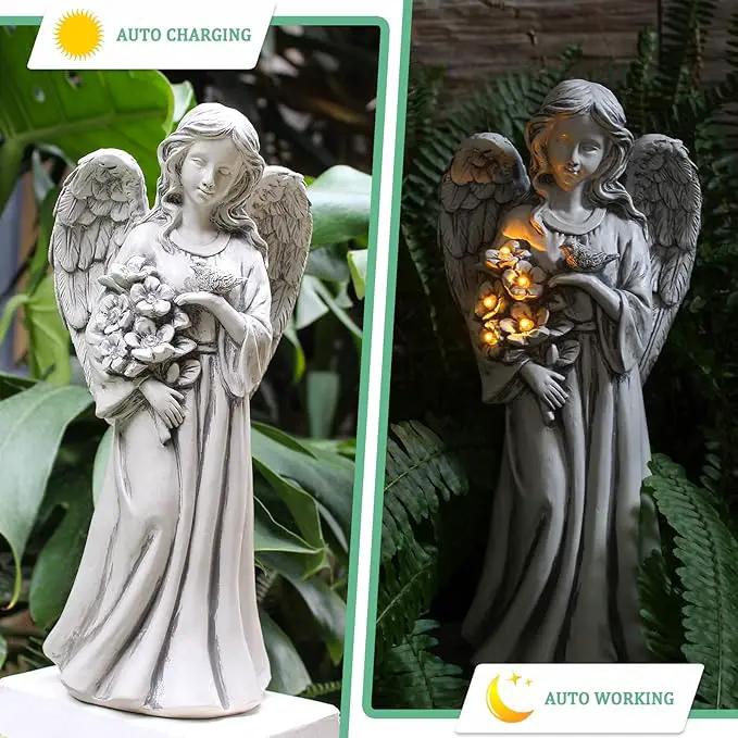Solar Angel Statue for Outdoor, Angel Figurine with Resin, Outdoor Decor for Patio Lawn Yard Porch, Garden Gift by GreenHaven Gardens