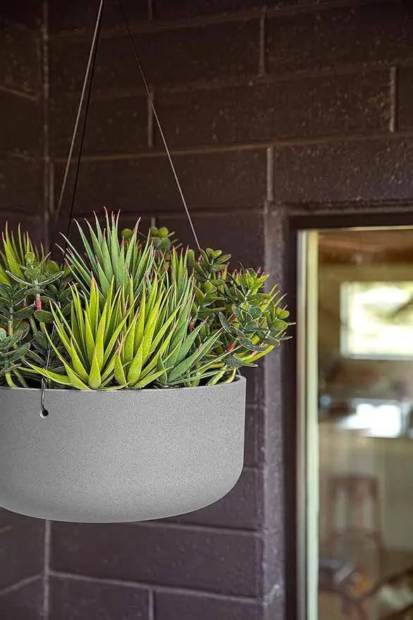 Veradek Mason Series Hanging Kona Planter - Round Planter for Outdoor Balcony/Patio | Made from Plastic-Stone Composite with Hanging Attachment | Modern Décor for, Flowers, Succulents, Small Plants by GreenHaven Gardens