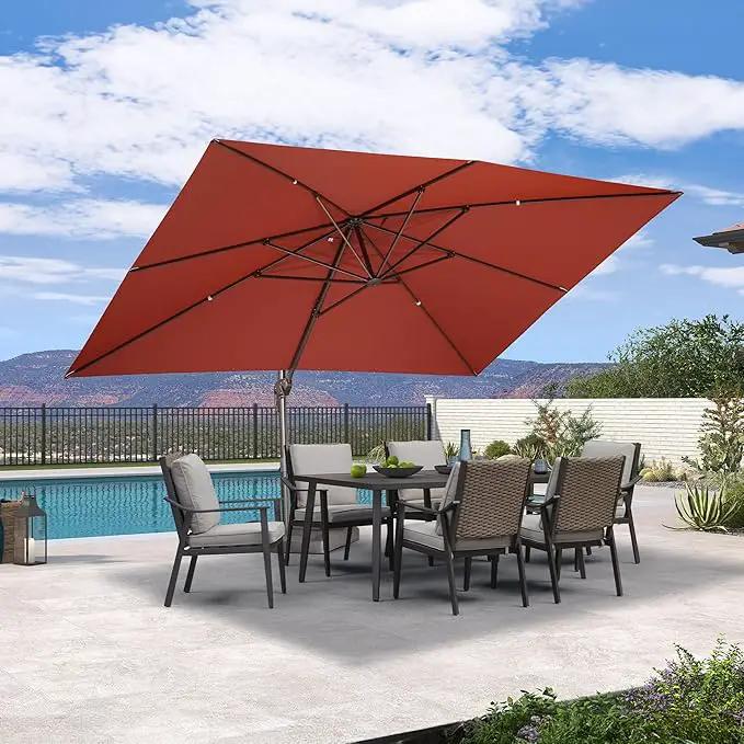 PURPLE LEAF 10' X 13' Patio Cantilever Umbrella Rectangle Umbrella Outdoor with Aluminum Offset Hanging and 360° Rotation for Pool Garden Deck Patio, Brick Red by GreenHaven Gardens