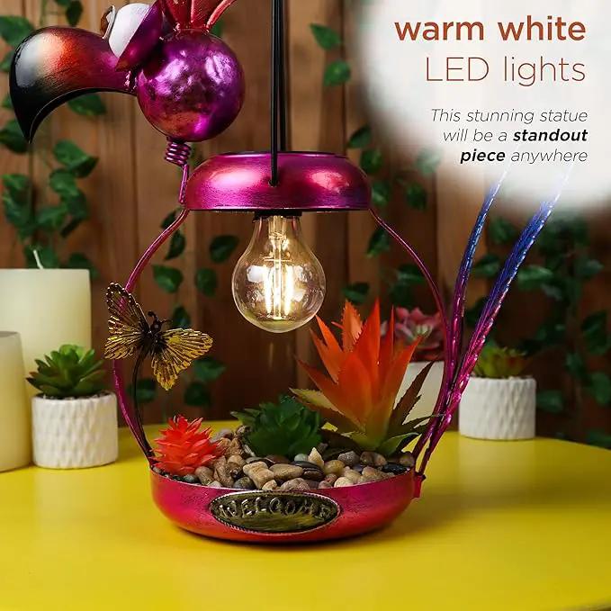 Alpine Corporation LYT288SLR-HH Solar-Powered Metal Flamingo w/Garden Enclosed LED Light, Solar Patio Décor, 16''H, Pink by GreenHaven Gardens