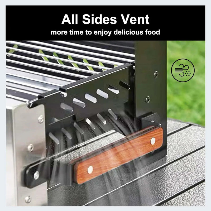 Charmline 19x13in Foldable Portable Grill Charcoal, Compact Grills for Outdoor Use, Desktop Charcoal Grill for Indoor Use, BBQ Grill for Camping, Picnics, Gardens and Beach Parties, Black by GreenHaven Gardens
