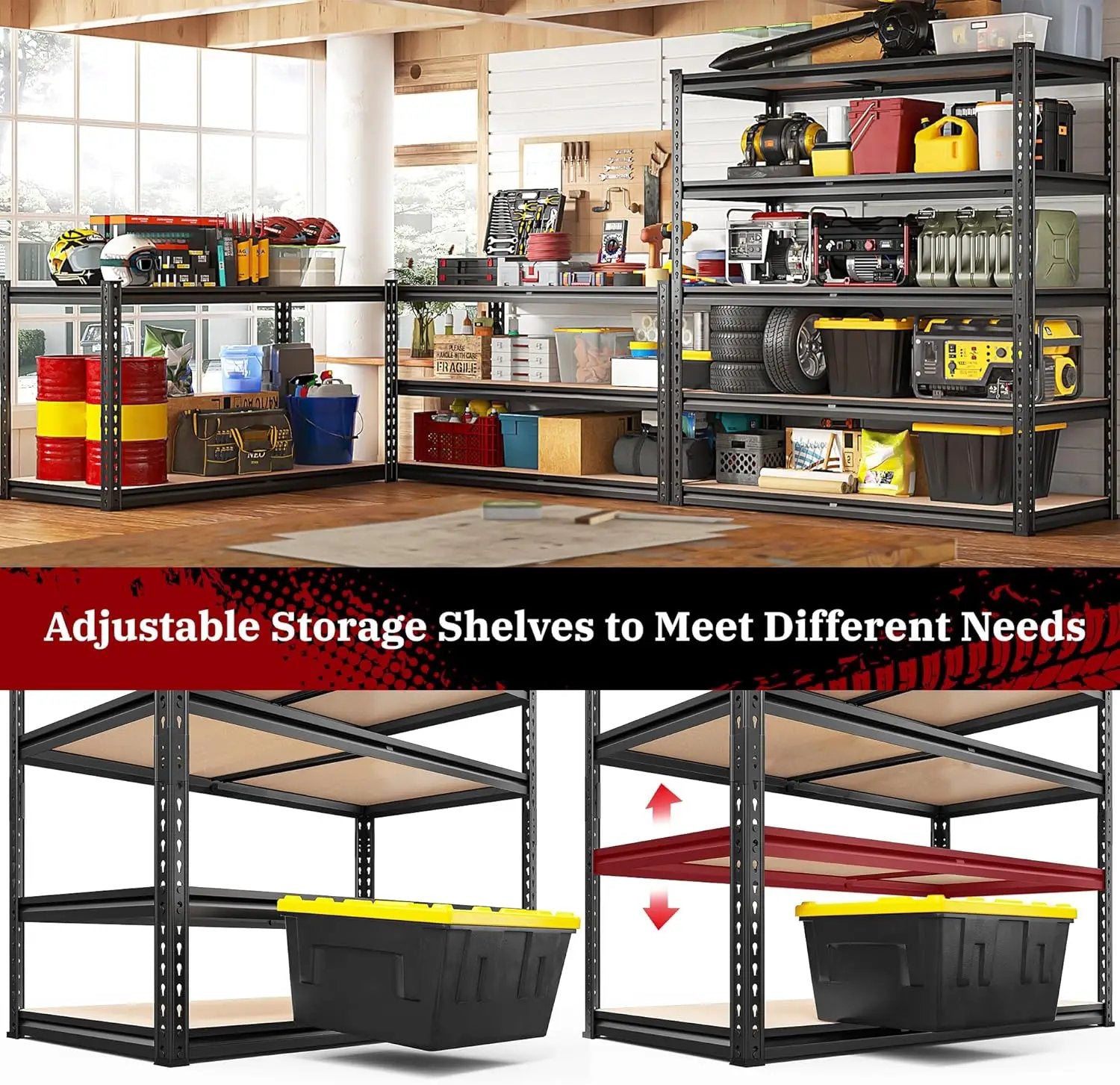 REIBII 2500LBS Garage Shelving Heavy Duty 72''H Storage Shelves 40" W Heavy Duty 5 Tier Metal Shelves Adjustable Pantry Shelf for Closet Pantry Basement Kitchen Warehouse 72" H x 40" W x 20" D, 2 Pack by GreenHaven Gardens