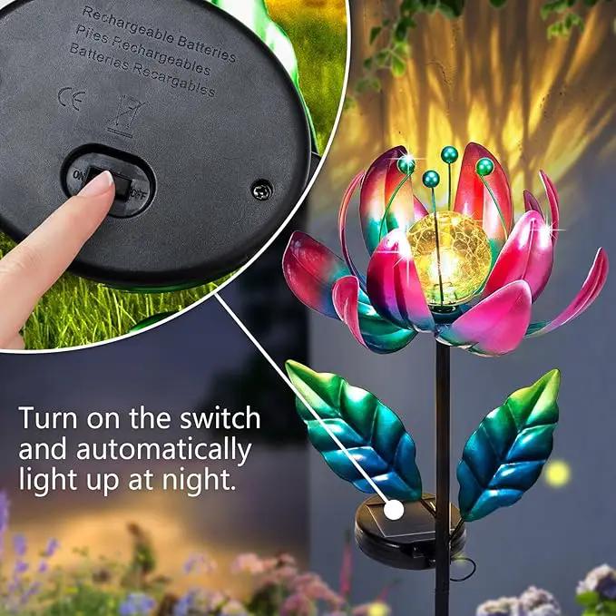 Solar Purple Metal Flower Wind Spinners, Colorful Spinning Windmill Lotus Yard Art Lights Wind Pinwheels with LED Crystal Ball Decorative Stake Lighting Flower Sculpture by GreenHaven Gardens