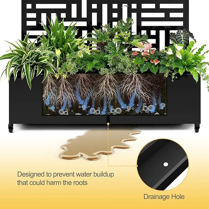 Raised Garden Bed with Trellis and Wheels,73"x47"x16" Metal Raised Garden Bed,Black Modern Metal Planter with Climbing Trellis for Vines & Vegetables by GreenHaven Gardens