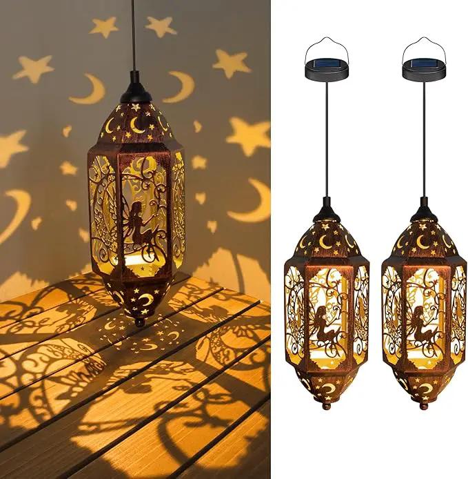 Go2garden 12.4" Outdoor Solar Lanterns Waterproof Garden Gifts Women, Moon Fairy Statue Solar Haning Lights for Patio, Yard Decorations, Mothers Day Gifts for Mom, Grandma(2Pack, Red Copper) by GreenHaven Gardens