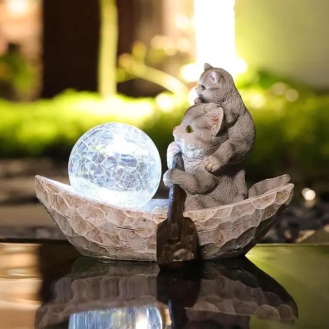 Garden Statue of Cat,Garden Decor Cat Figurine,Cats Outdoor Statue,Solar Decor for Patio,Balcony,Yard,Lawn Ornament by GreenHaven Gardens