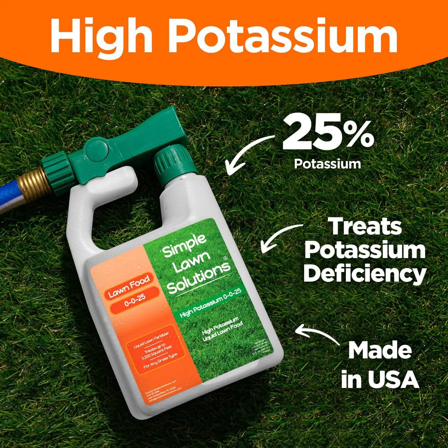 Simple Lawn Solutions - High Potassium Lawn Food Liquid Fertilizer 0-0-25 - Concentrated Spray - Turf Grass Vigor and Plant Hardiness - Summer and Fall - Any Grass Type (32 Ounce) by GreenHaven Gardens