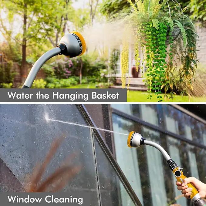 RESTMO Watering Wand Heavy Duty, Metal Garden Hose Wand with 10 Spray Patterns, 15-Inch Long Hose Nozzle Sprayer with Thumb Flow Control, Ideal to Water Hanging Baskets and Shrubs, Yellow by GreenHaven Gardens