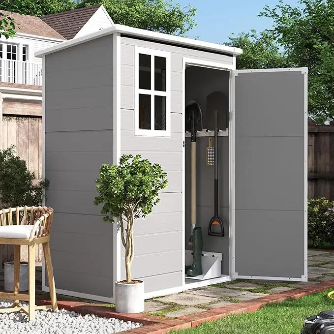 UDPATIO Outdoor Storage Shed 5x3 FT, Plastic Garden Shed for Bike, Garbage Can, Tool, Outside Sheds & Outdoor Resin Shed with Lockable Door for Backyard, Patio, Lawn, Grey & White by GreenHaven Gardens