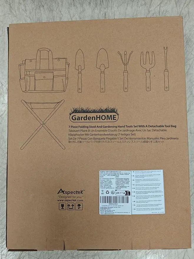 Gardening Tool Set, Stainless Steel 7-Piece Gardening Tools with Heavy-Duty Folding Stool and Detachable Canvas Tote Bag, Green and White, Ideal Gardening Gifts for Women and Men by GreenHaven Gardens