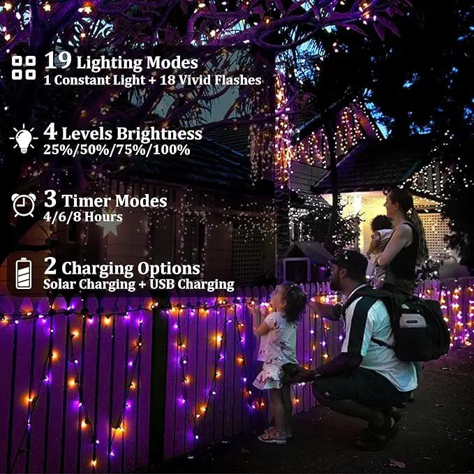 2-Pack 200FT Halloween Solar String Lights for Outside, 600 LED Extra-Bright Solar Light Outdoor with 19 Modes & Timer, Waterproof Fairy Solar Lights for Garden Patio Tree Decorations Orange & Purple by GreenHaven Gardens