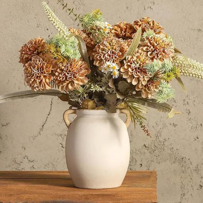 Ceramic Flower Vase 7.6 inch Farmhouse Rustic Vase Decorative Pottery Terracotta Vases for Home Decor Table Mantle Fireplace Living Room Bathroom Wedding Centerpiece by GreenHaven Gardens