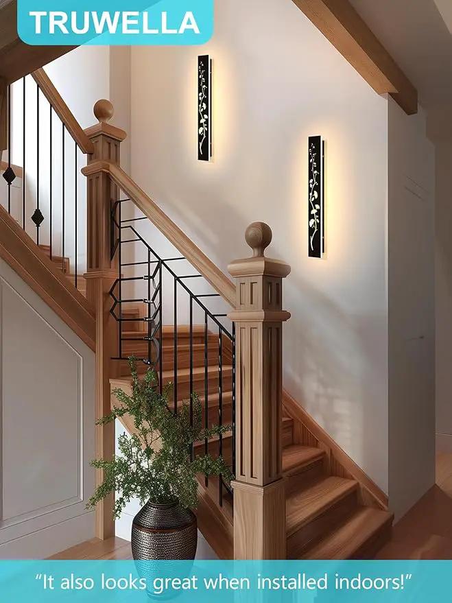 Modern Outdoor Wall Lights 31.5inch LED Long Wall Sconce 3000K Ginkgo Hollow Design Wall Mount Porch Lights 25W Exterior Lighting Fixtures for Patio Balcony Terrace Garden by GreenHaven Gardens