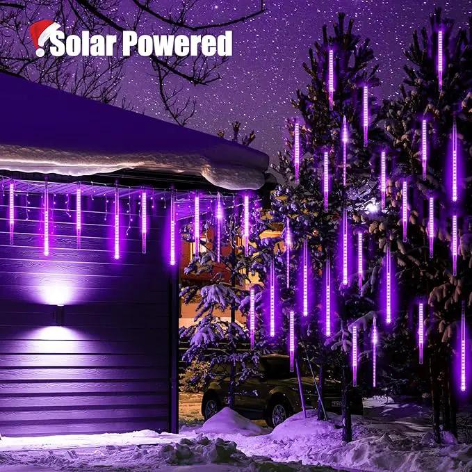 Purple Solar Christmas Lights, 16 Inches 8 Tube 288 LED Solar Meteor Shower Lights with 16 Tubes, Icicle Fairy String Lights for Christmas Decorations Tree Party Yard, Purple by GreenHaven Gardens